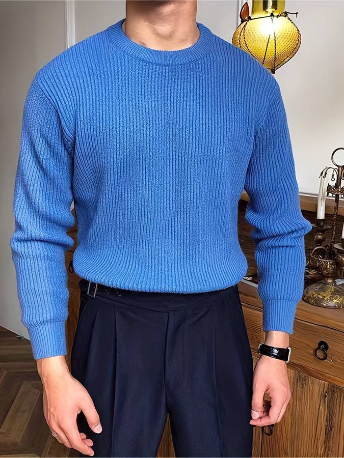 Sweter z dzianiny męskiej z okrągłym szyją i wstąpieniem